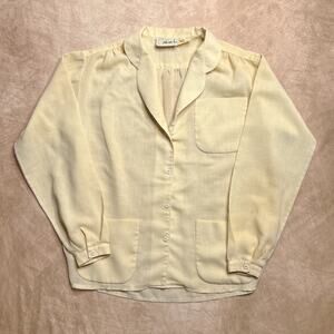 Vintage 70s Amanda Cream Button Up Shirt Blouse Retro Disco Peasant Victorian